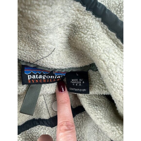 Vintage Patagonia Synchilla Fleece Snap-T Pullover Mens L Beige Green 90s Jacket - Picture 4 of 8